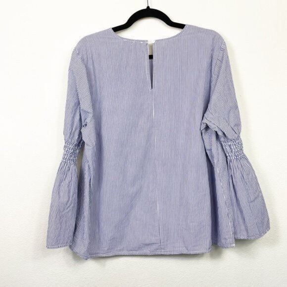 Beach Lunch Lounge Blue & White Striped Bell-Sleeve Blouse 1X - Picture 3 of 6